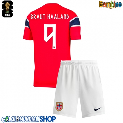 Maglie da calcio Norvegia Erling Haaland #9 Prima Maglia Bambino Mondiali 2026  Manica Corta + Pantaloni corti)